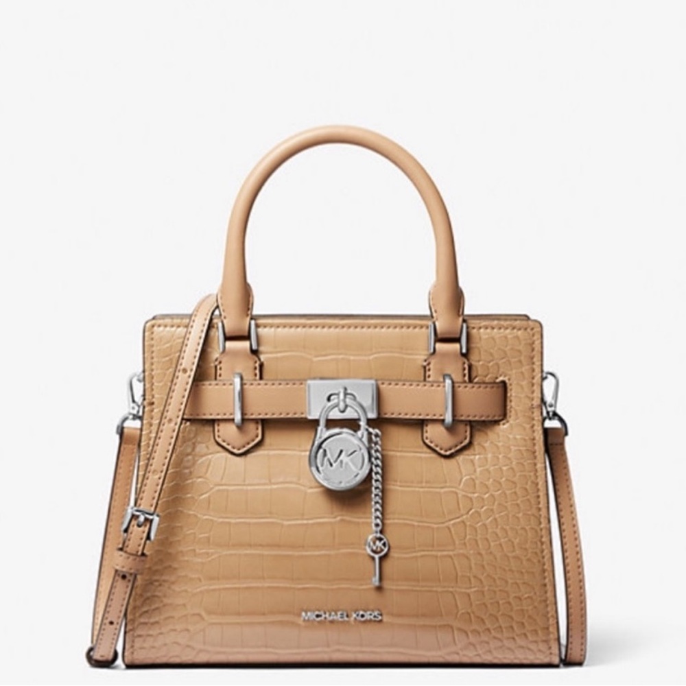 MICHAEL KORS
Hamilton Small Crocodile Embossed Faux
Leather Satchel
Color: Camel - Picture 4 of 16